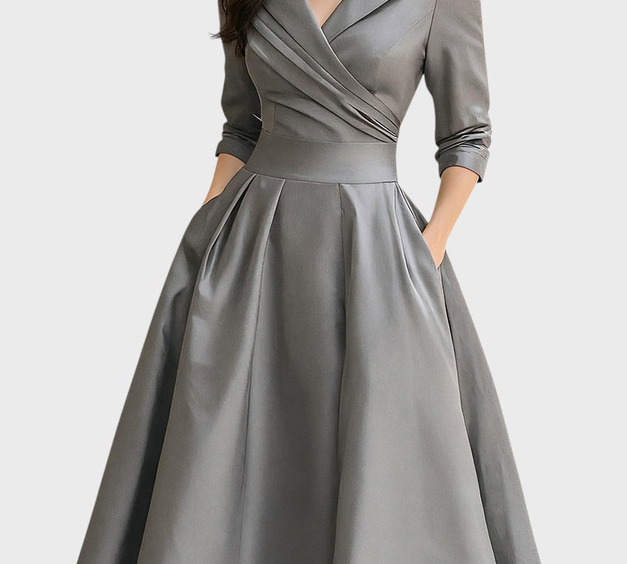 Tereza | Elegáns Midi Ruha Hosszú Ujjakkal