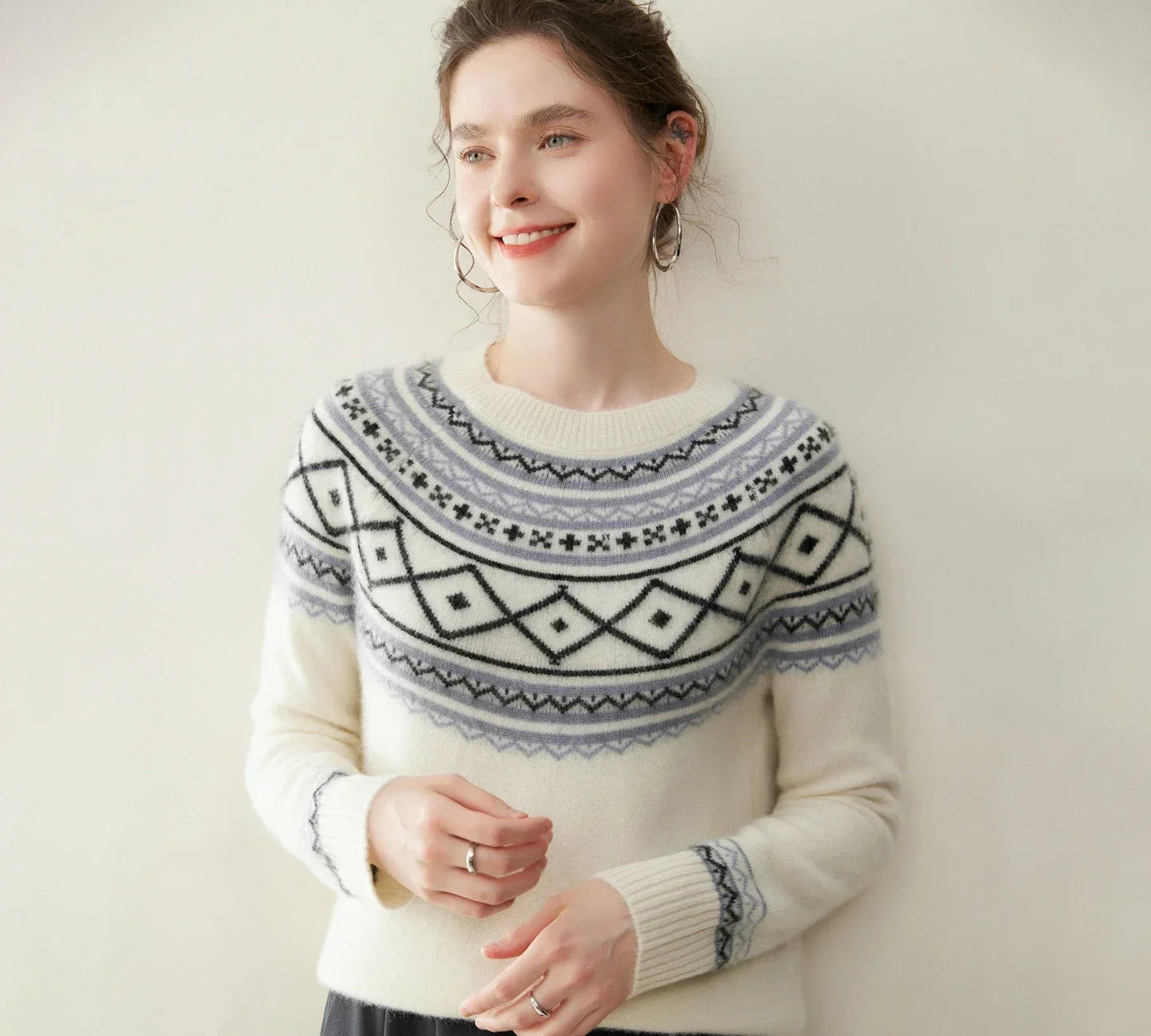 Norvale Alpesi Jacquard Kasmír Kötött Pulóver