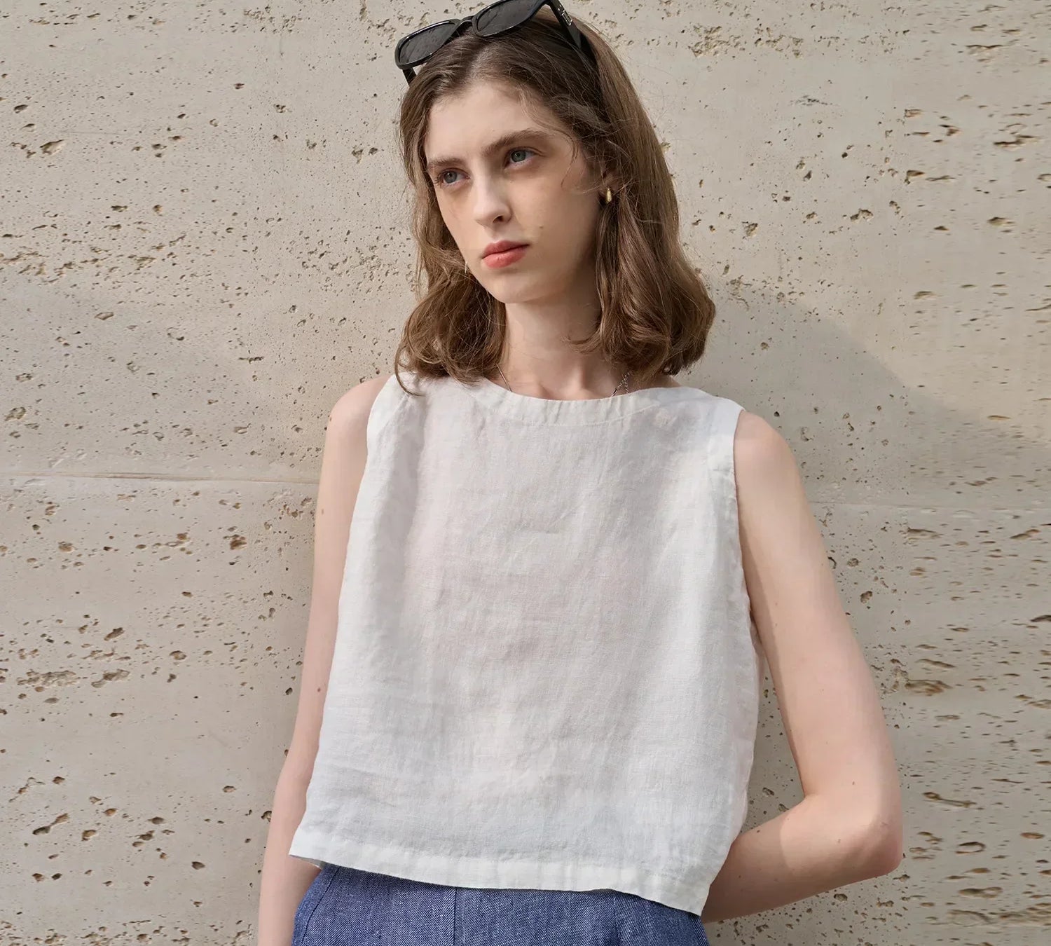 Aszimmetrikus Vászon Crop Top