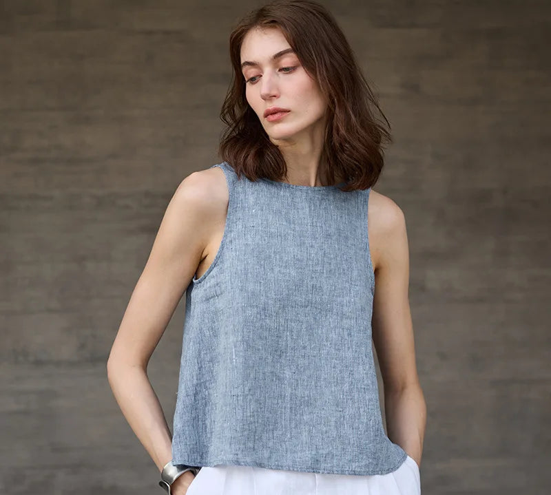 Kétoldalas Chambray Vászon Mellény