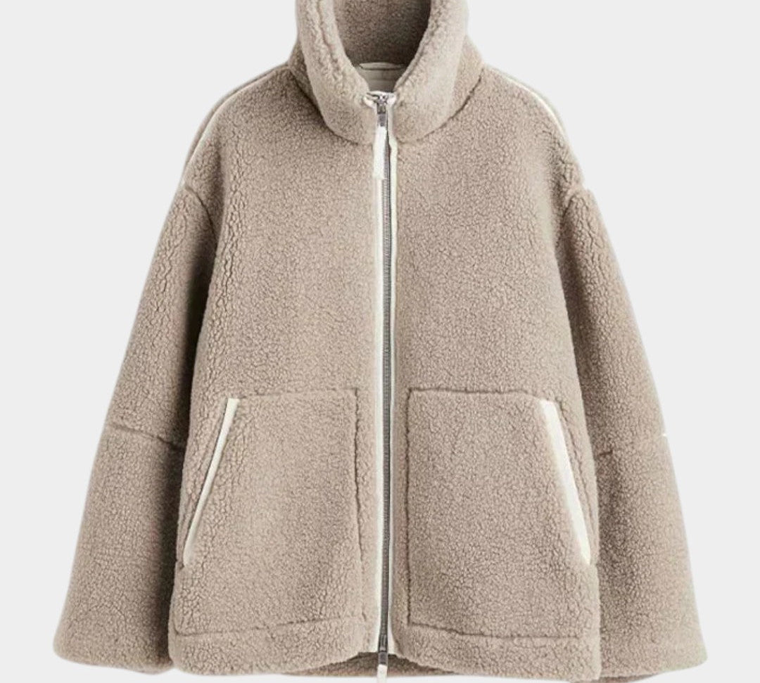 Petra – női oversized teddy kabát cipzárral