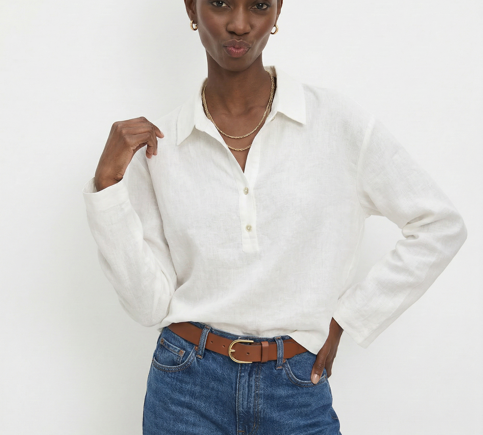 Linen Pulóver Polo Gallérral