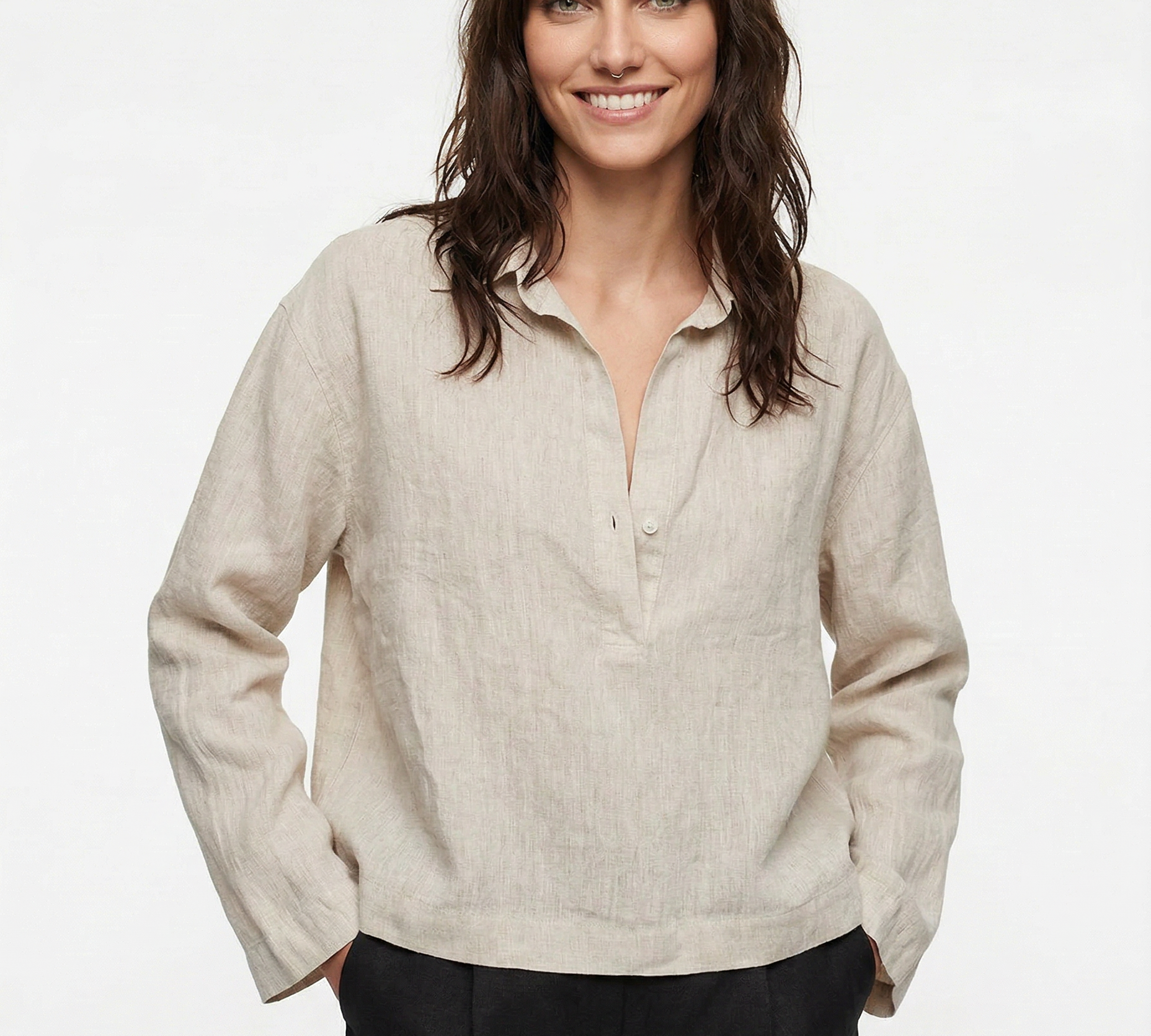 Linen Pulóver Polo Gallérral