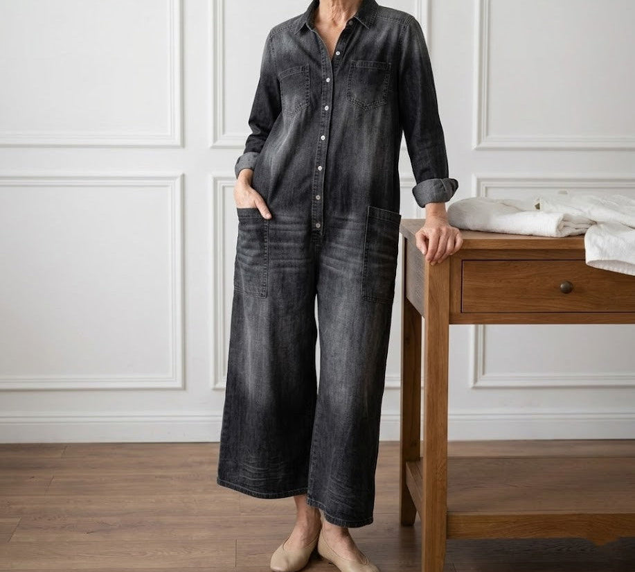 Diána | Vintage mosott puha pamut farmer overall ruha gombokkal