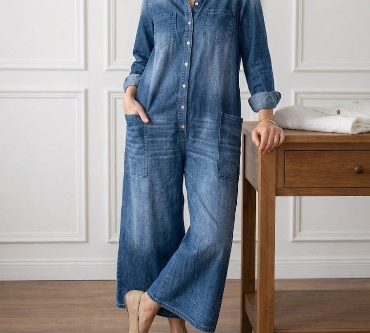 Diána | Vintage mosott puha pamut farmer overall ruha gombokkal